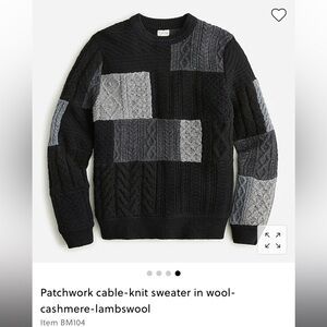 NWT J.Crew Men’s Wool Patchwork Crewneck Sweater Black Grey M
